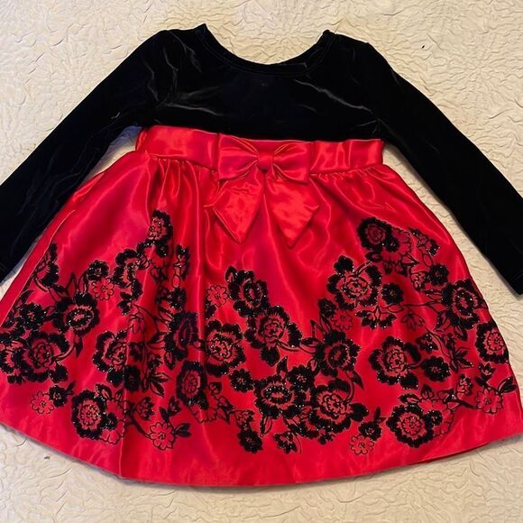 Rare Editions Girls Black & Red Holiday Christmas  Dress Size 18 Months - Picture 1 of 7